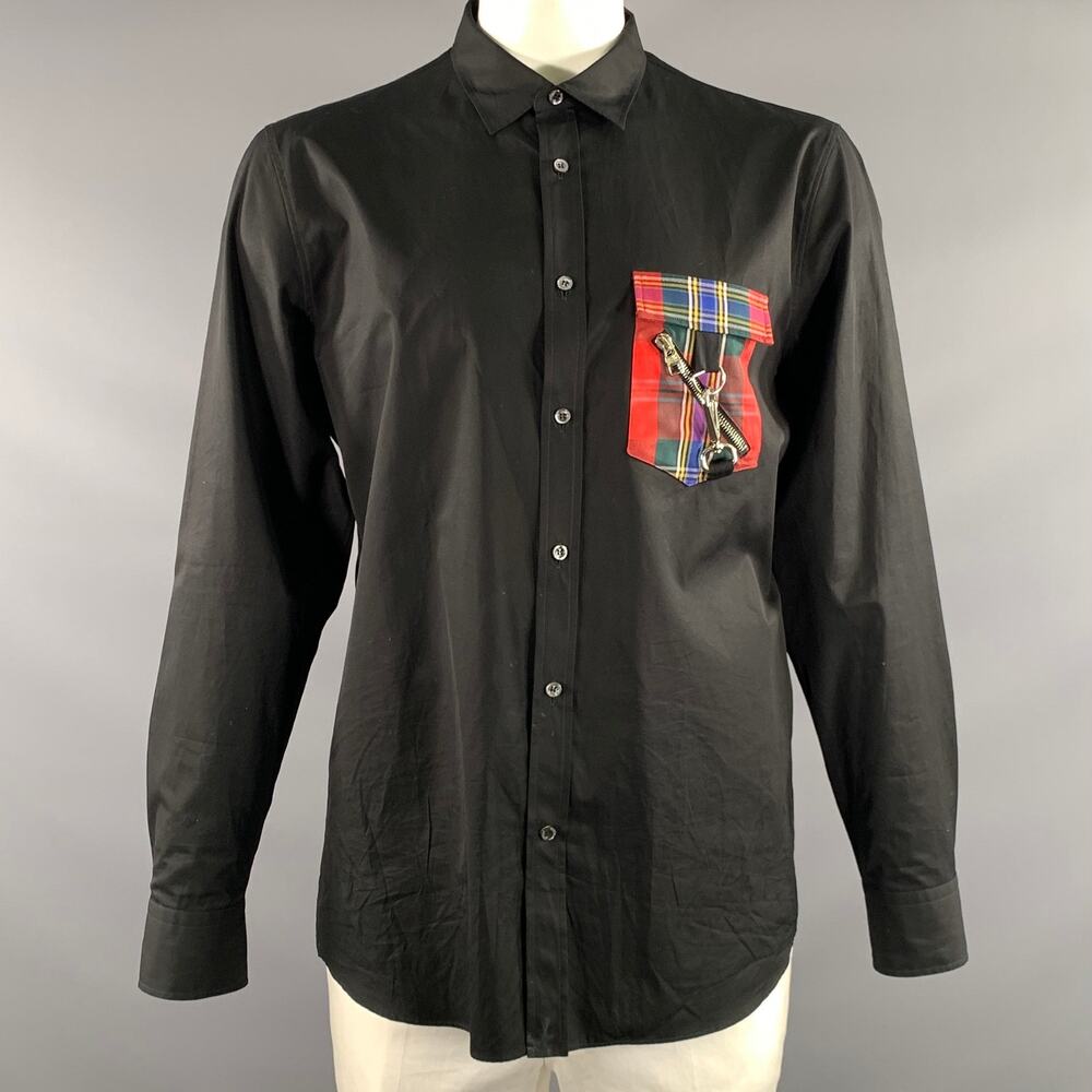 ALEXANDER MCQUEEN Size L Black Multi-Color Mixed Patterns Long Sleeve Shirt